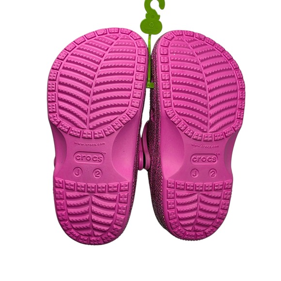 Crocs Baya Glitter Clog K Kids Size J2 Pink Sparkle Iconic Comfort Shoes - Picture 7 of 8